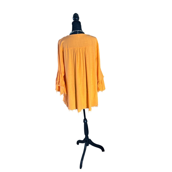 Women's Umgee Orange Ruffle Sleeve Blouse with frayed hem XL - Picture 11 of 11